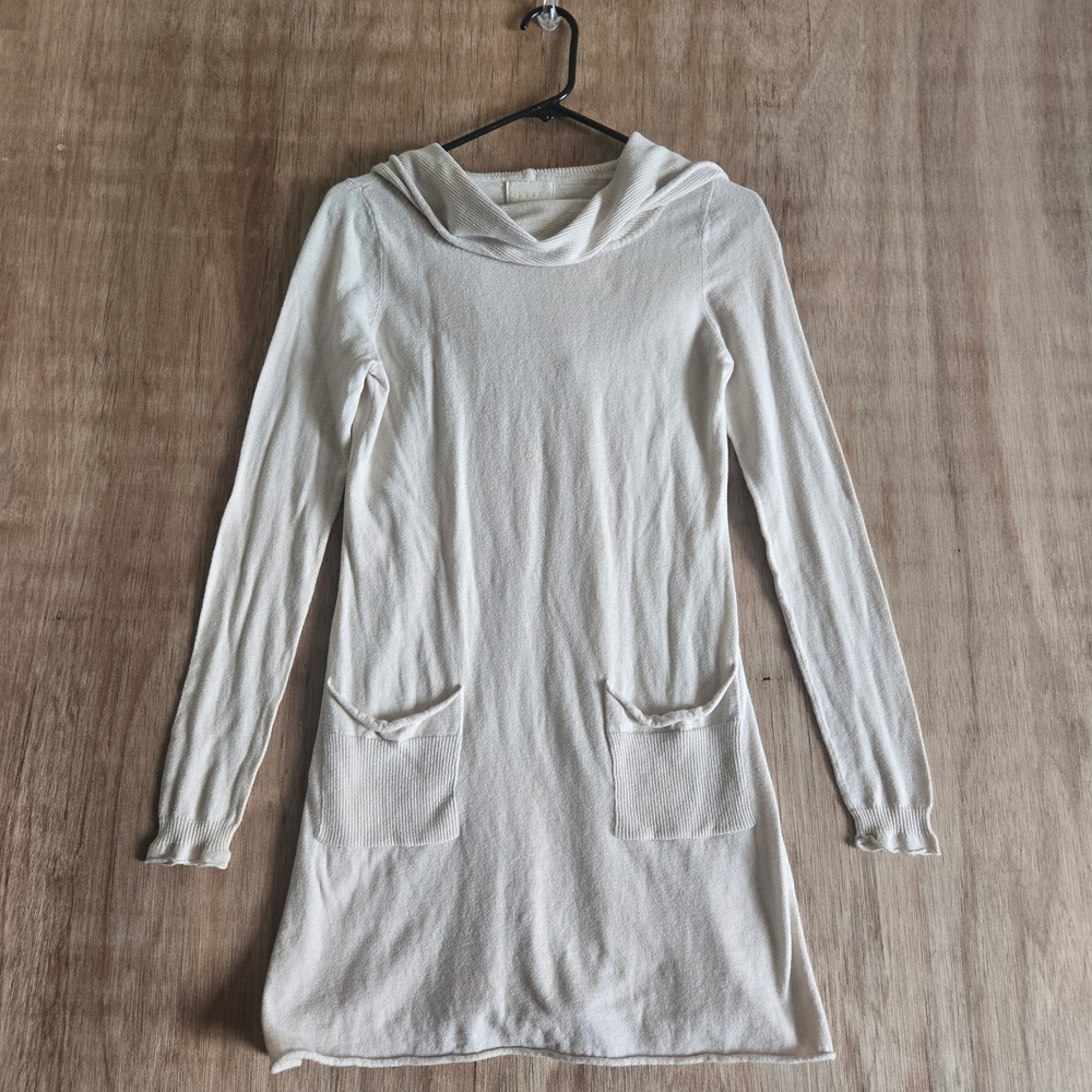 SOAK Cream Hooded Sweater Tunic Cowl Neck Long Sleeve Pocketed Knit Small